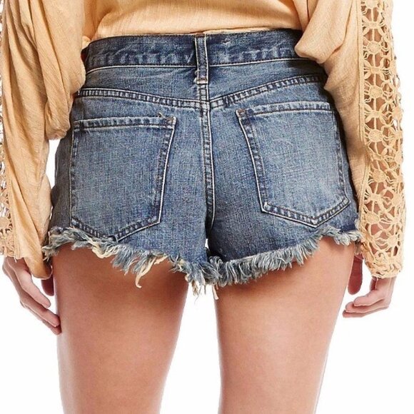 Free People We The Free Daisy Chain Denim Distressed Lace Cutoff Shorts - Dark - Picture 13 of 13